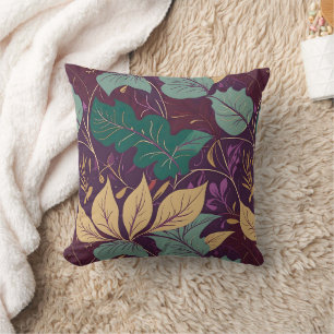 Purple Graceful Modern Leaf Print Throw Pillow