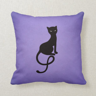 Purple Gracious Evil Black Cat Throw Pillow