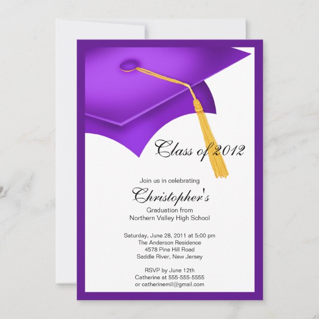 Purple Grad Cap Graduation Party Invitation (Front)