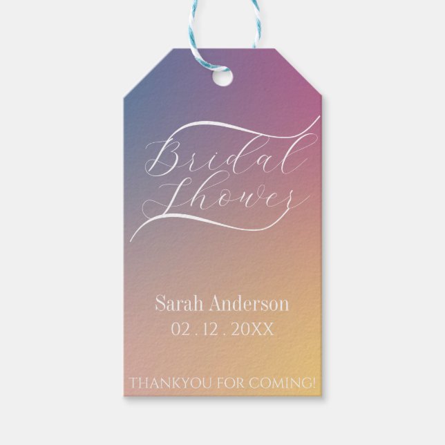 Purple Gradient Classy Modern Script Bridal Shower Gift Tags (Front)