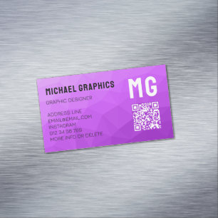 Purple gradient geometric mesh pattern QR code Magnetic Business Card