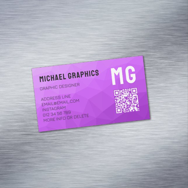 Purple gradient geometric mesh pattern QR code Magnetic Business Card (In Situ)