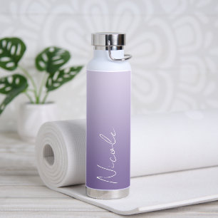 Purple Gradient Handwriting Script Personalized Water Bottle