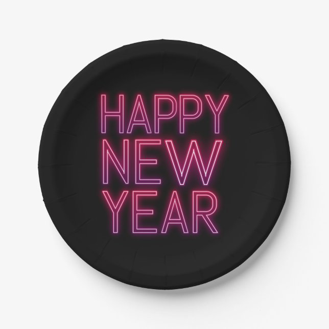 Purple Gradient New Year Paper Plate (Front)