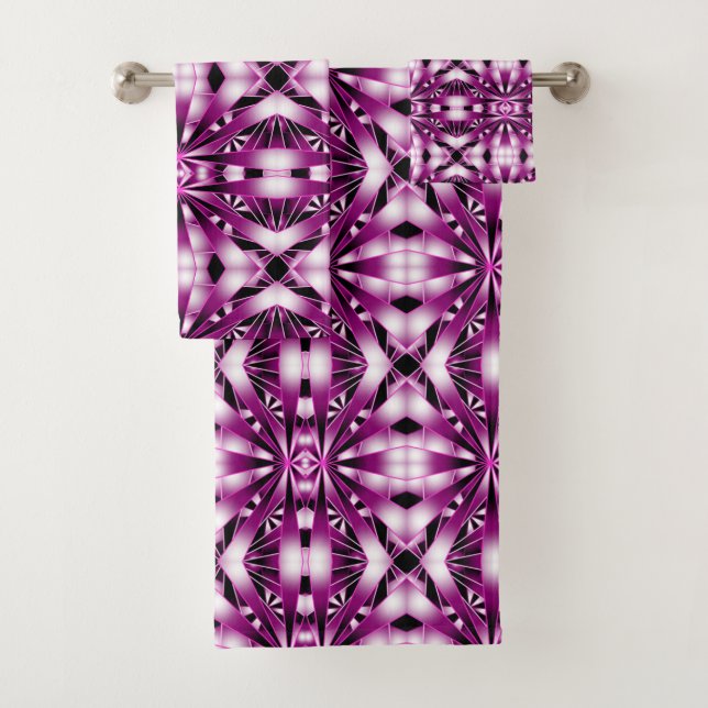 Purple Gradient Perspective Colour Filled Drawing  Bath Towel Set (Insitu)
