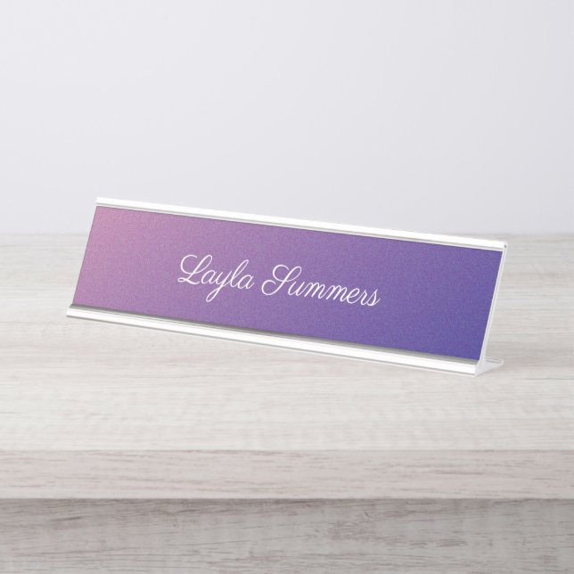 Purple Gradient Shimmer Personalized Desk Name Plate (Front)