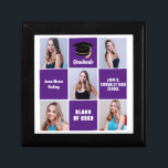 Purple Graduate 5 Photo Collage Custom Graduation Gift Box<br><div class="desc">A classy custom senior graduate photo collage graduation gift box with classic purple squares for a high school senior graduating with the class of 2025. Customize with your senior portrait pictures, school name and graduating for a great personalized graduation present. It features a 5 photograph template separated by white lines....</div>