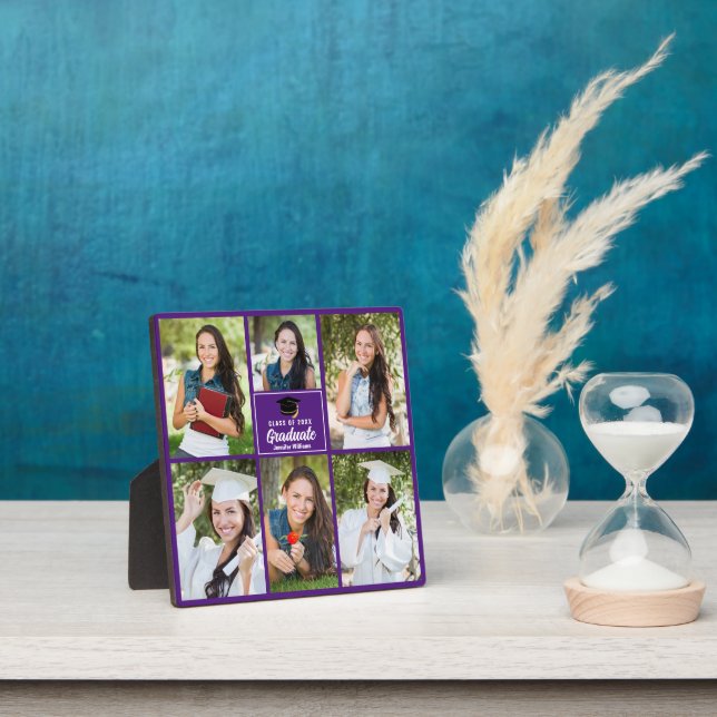 Purple Graduate Collage Square Graduation 6 Photo Plaque (Insitu)