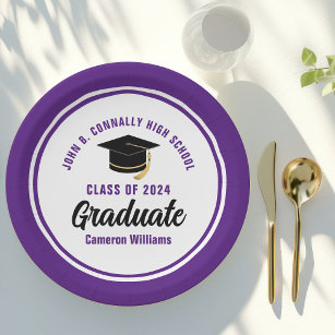 Purple Graduate Personalized 2024 Graduation Party Paper Plate