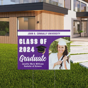 Purple Graduate Photo 2024 Graduation Yard Sign