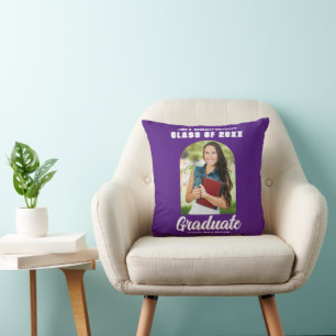 Purple Graduate Photo Arch 2025 Graduation Throw Pillow