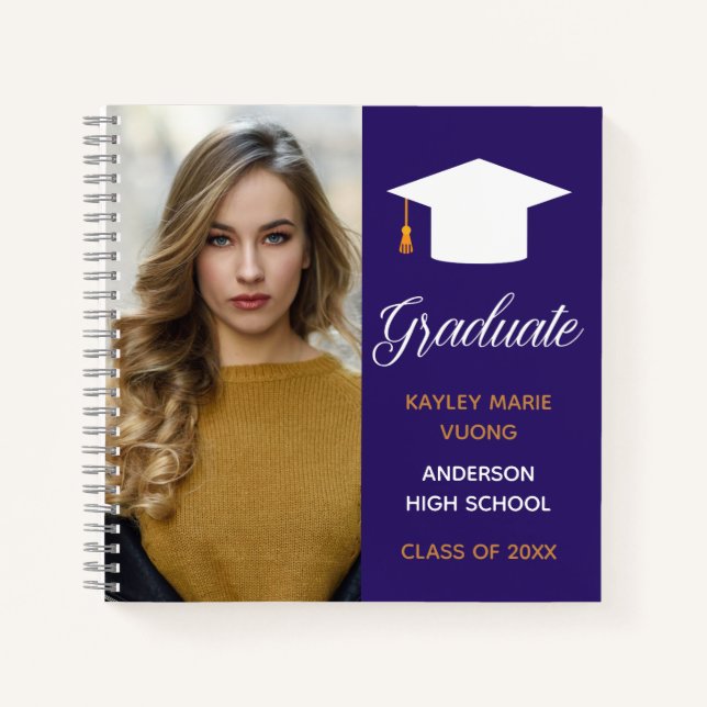 Purple Graduate Photo Autograph Graduation Guest Notebook (Front)