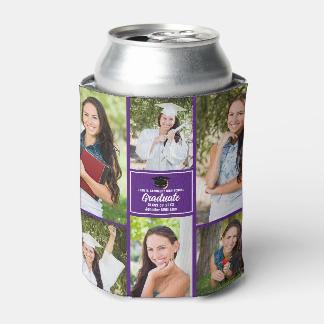 Purple Graduate Photo Collage Graduation Party Can Cooler (Can Front)