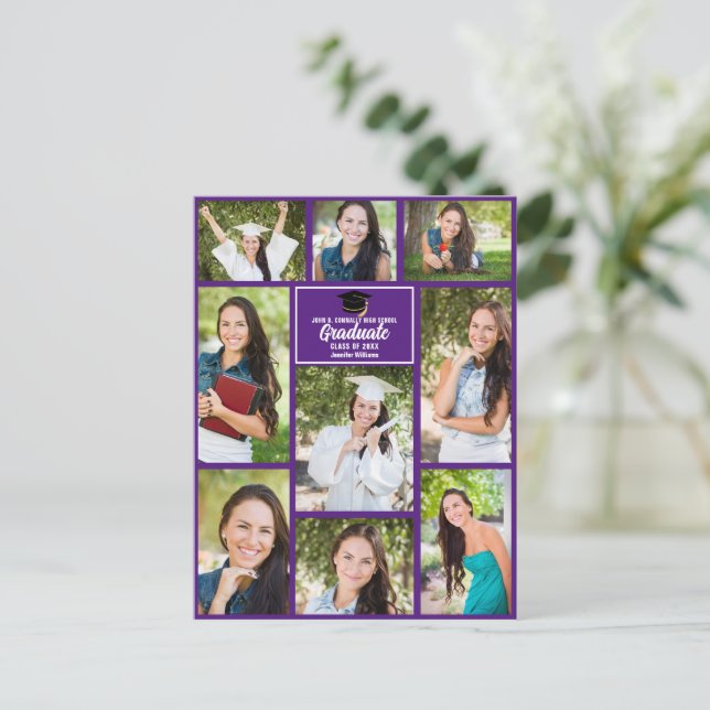 Purple Graduate Photo Collage Graduation Postcard (Standing Front)