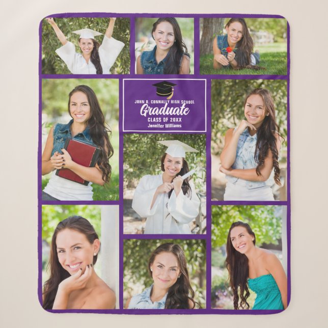 Purple Graduate Photo Collage Graduation Sherpa Blanket (Front)