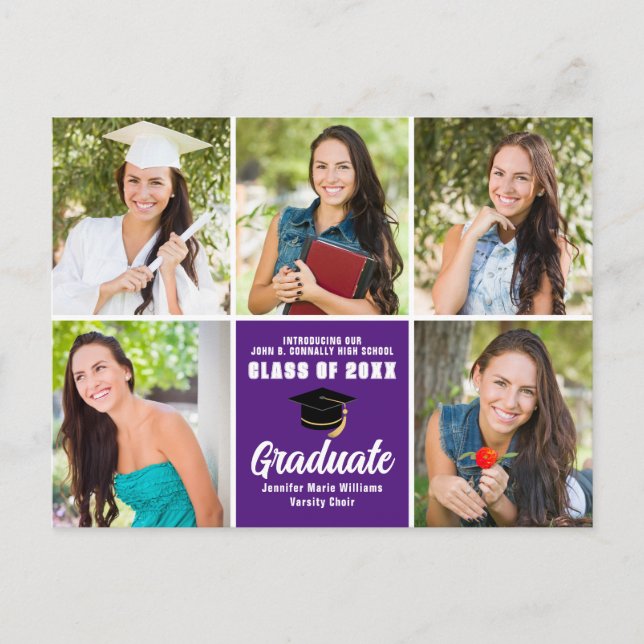 Purple Graduate Photo Collage Modern Graduation Postcard (Front)