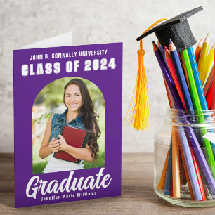 Purple Graduate Photo Modern Folded Graduation Announcement