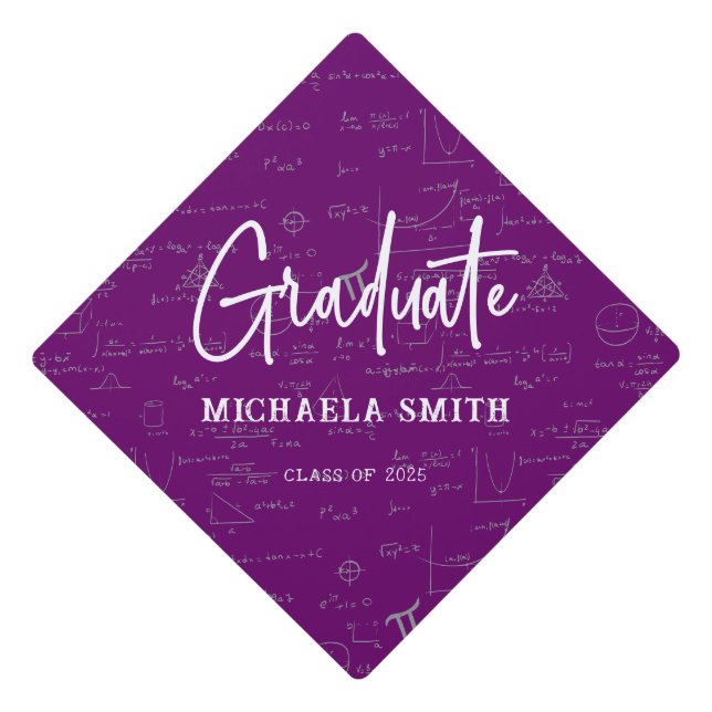 Purple Graduate Script Math Graduation Cap Topper (Front)