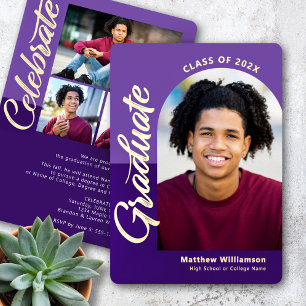 Purple Graduation 4 Photo Bold Arch Type Real Gold