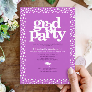 Purple graduation bold modern typography party invitation