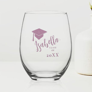 Purple Graduation Cap Calligraphy Custom Gift Stemless Wine Glass