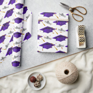 Purple Graduation Caps with Diplomas Wrapping Paper