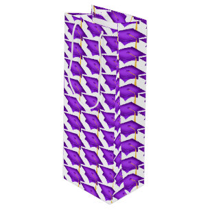 purple graduation caps with gold tassel wine gift bag
