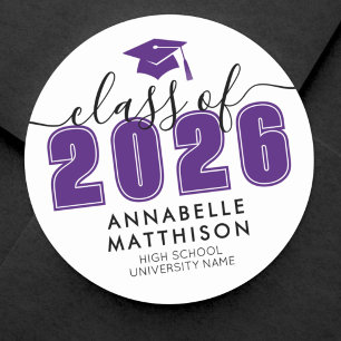 Purple Graduation Classic Round Sticker