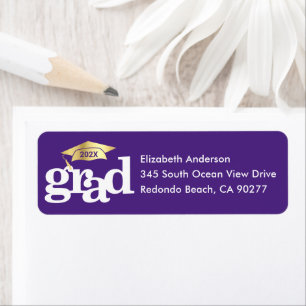 Purple Graduation Gold Cap Modern Type Address