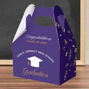 Purple Graduation Gold Streamers Custom Party Favor Box
