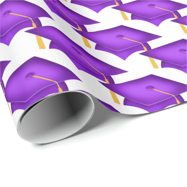 purple graduation hats with gold tassel wrapping paper (Roll Corner)