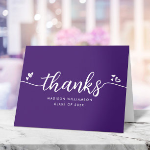 Purple Graduation Modern Elegant Script Hearts Thank You Card