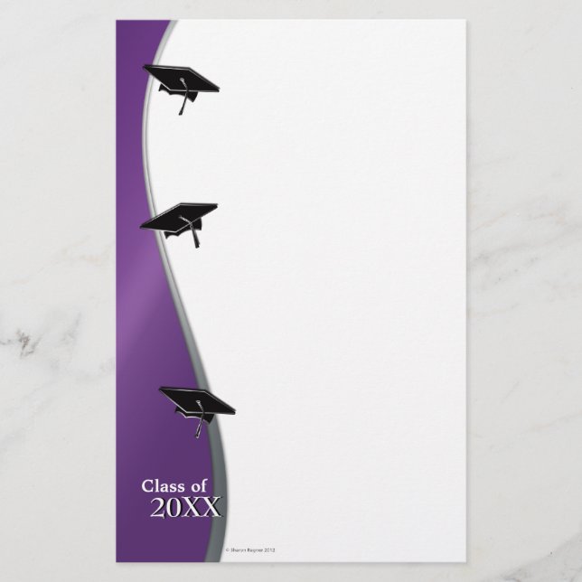 Purple Graduation Note Paper Stationery (Front)