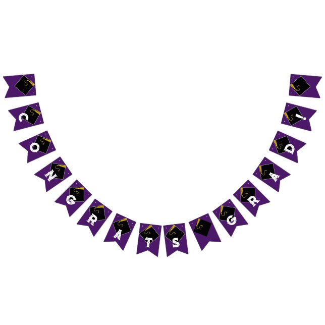 Purple Graduation Party Congrats Decoration Bunting Flags (All)
