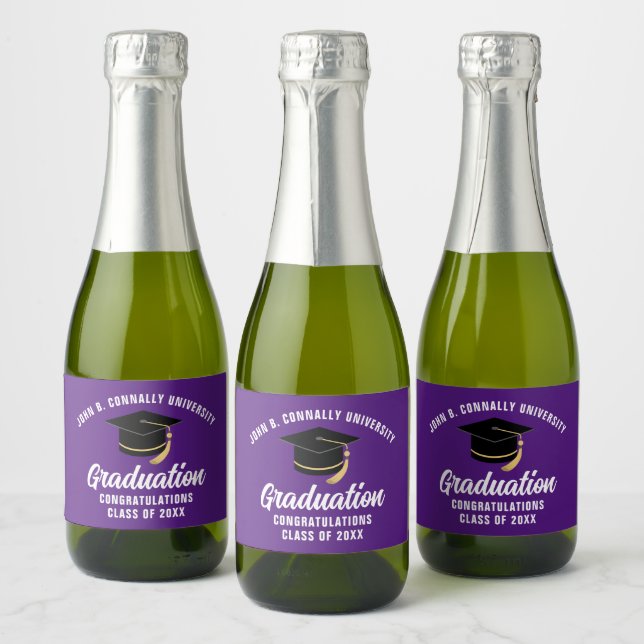 Purple Graduation Party Personalized Mini Sparkling Wine Label (Bottles)