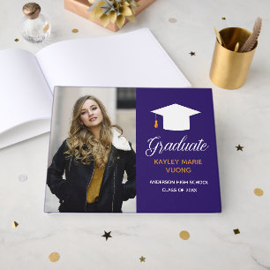 Purple Graduation Party Senior Photo Autograph Guest Book