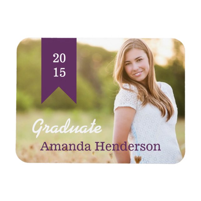Purple Graduation Photo Announcement Magnet (Horizontal)
