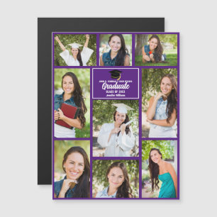 Purple Graduation Photo Collage Magnetic Card