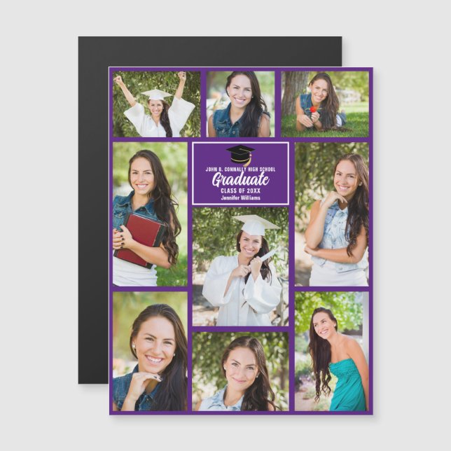 Purple Graduation Photo Collage Magnetic Card (Front/Back)
