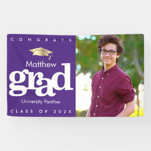 Purple graduation photo gold cap modern bold banner