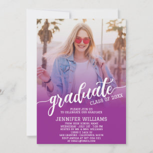 Purple   Graduation Photo Grad Graduate Party Invitation
