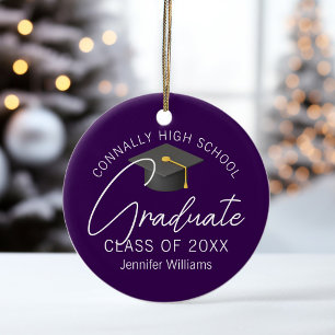 Purple Graduation Photo Personalized Christmas Ceramic Ornament