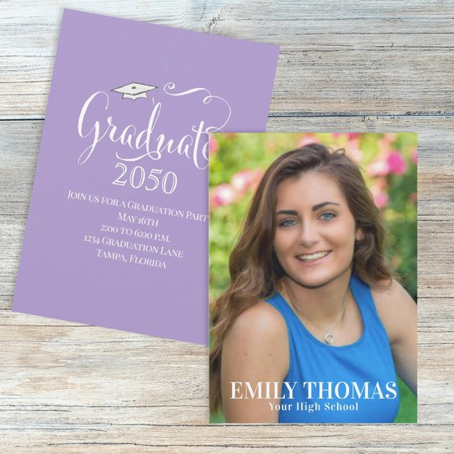 Purple Graduation Photo Script Custom Invitation (Creator Uploaded)