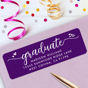 Purple Graduation Script Hearts Modern Address
