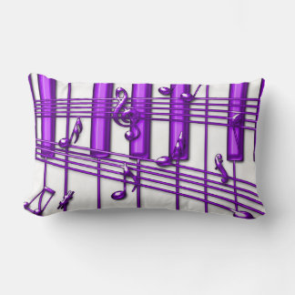 Purple Grand Piano Keyboard with Music Notes Lumbar Pillow