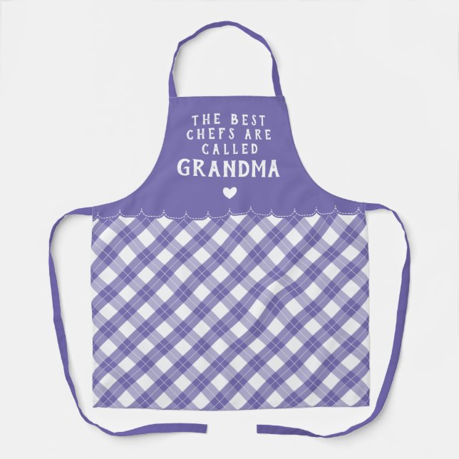 Purple Grandma Best Chef Heart & Plaid Apron (Front)