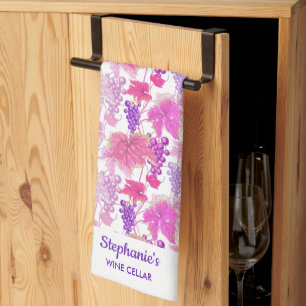 Purple Grape Vine Wine Tasting Cellar Custom Kitchen Towel