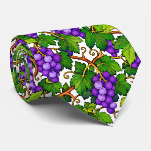 Purple Grapes and Green Vineyard Leaves Tie