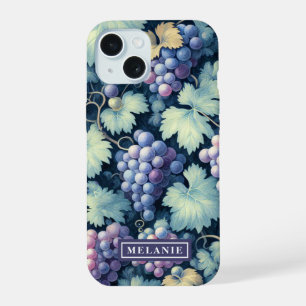 Purple Grapes Green Leaves Personalized iPhone 15 Case