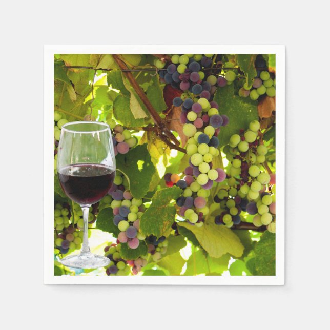 Purple Grapes Growing on the Vine with Wineglass Napkin (Front)